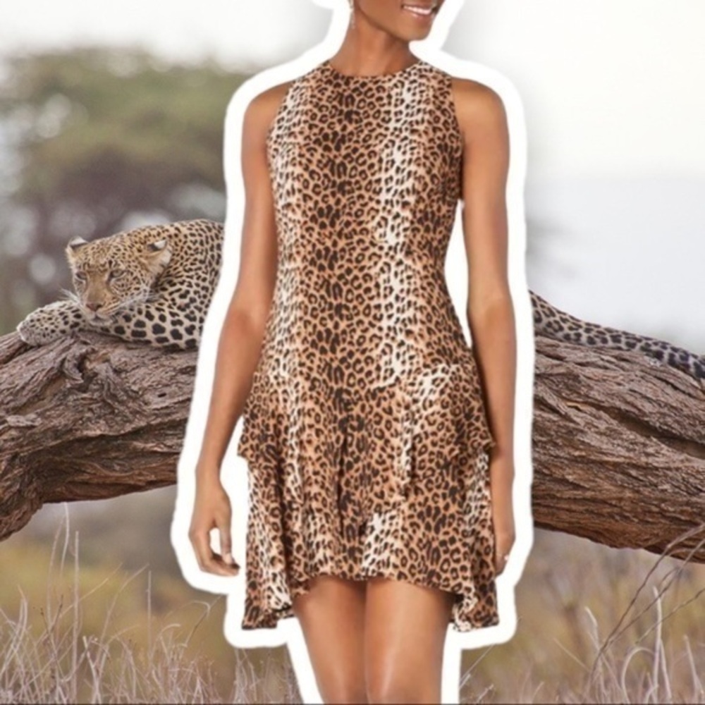 19 COOPER XS Sleeveless Tiered-Skirt Leopard Print Dress